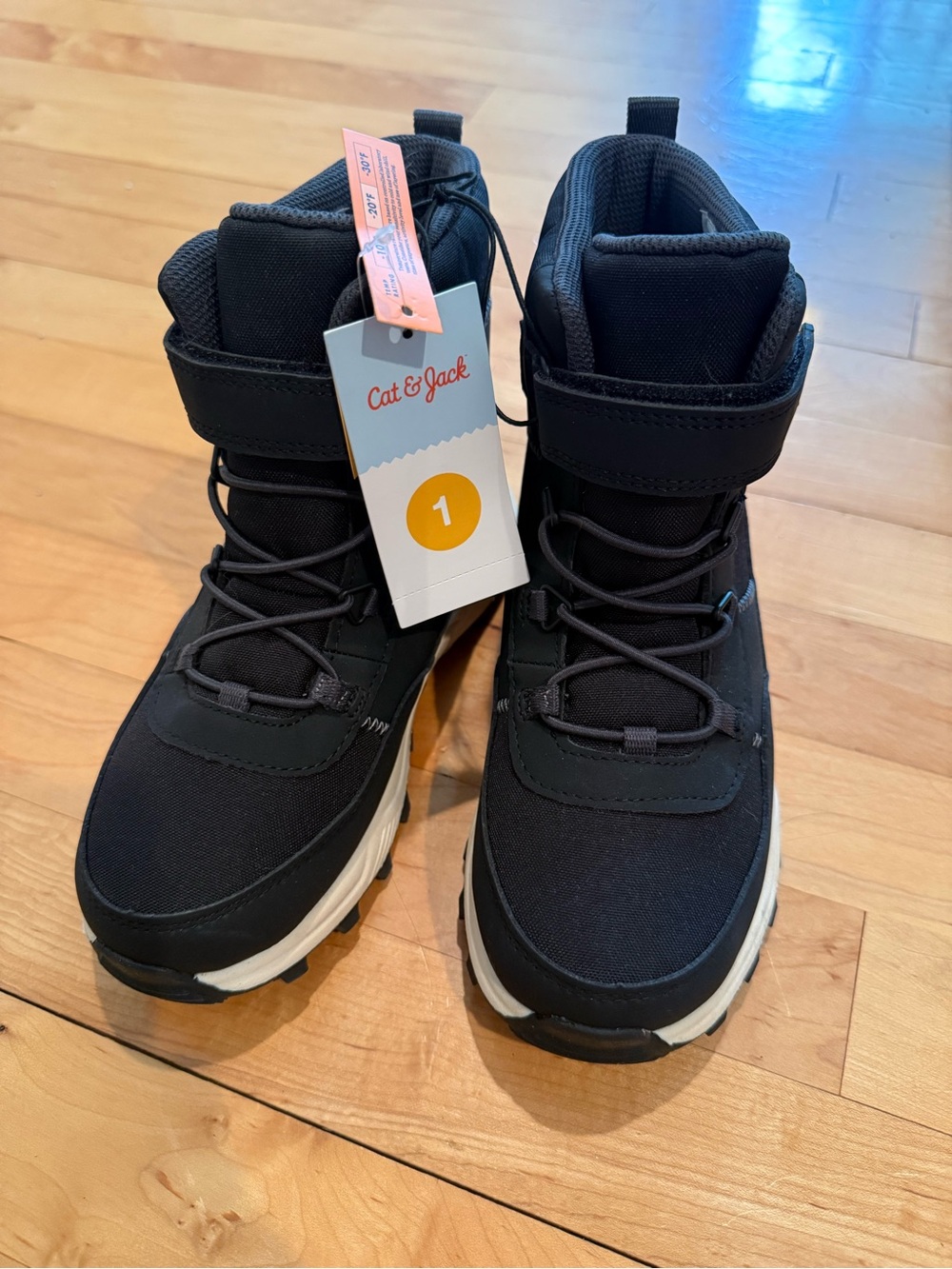 Cat & Jack Black High-Top Kids Winter Boots with White Sole